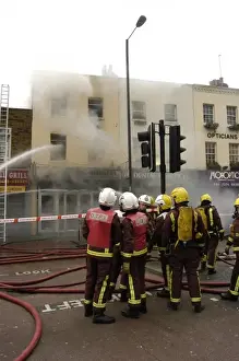 2005 Prints: Firefighters at scene of fire, Stockwell Road, Brixton