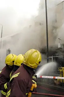 Firefighters at scene of fire, Stockwell Road, Brixton