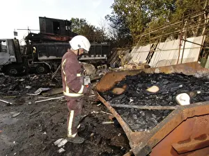 Firefighters at the scene of an industrial fire