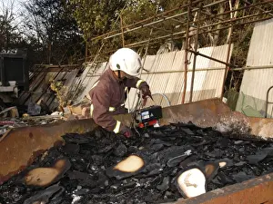 Firefighters at the scene of an industrial fire