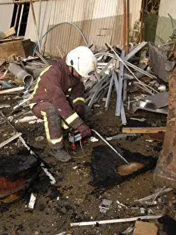 Firefighters at the scene of an industrial fire