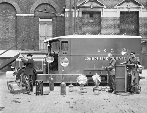 Images Dated 9th November 2011: Firefighters and a van with equipment laid out