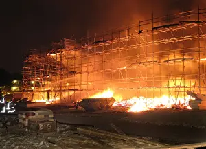 2005 Prints: Firefighters working at fire on building site
