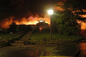 Firefighters working at scene of fire in Carshalton, Surrey