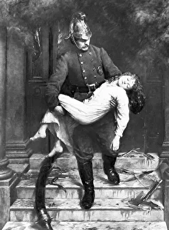 Hero Prints: Fireman rescuing a child Victorian period