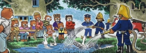 Images Dated 25th July 2006: Firemen spraying ducks