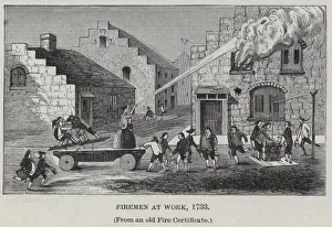 1733 Prints: Firemen at work, 1733 (From an old Fire Certificate)