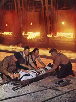 First-aid party training in Furnace Room of an Iron Foundry