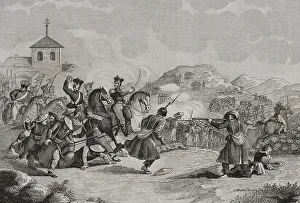 Carlist Prints: First Carlist War (1833-1840). Skirmish at Hernani
