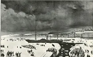 First Cunard steamship Britannia in the ice, Boston, USA