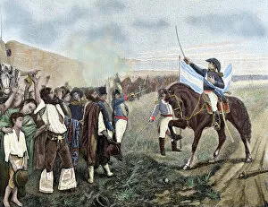Argentinean Collection: The first flag of Argentina presented to the revolutionary a