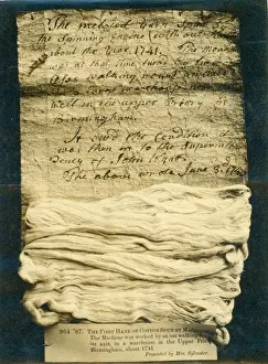 Spun Prints: First hank of cotton spun by machinery, Birmingham, 1741