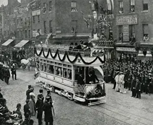 Clapham Prints: First journey of Londons electric tram 1903