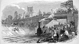 Sheffield Gallery: First locomotive, passing Great Grimsby Church