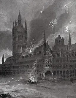 Belgians Prints: First World War (1914). Ypres bombing (Belgium)