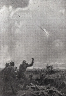 Aircrafts Gallery: First World War (1918). German plane on fire, beign