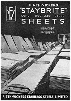 Firth Prints: Firth-Vickers Staybrite Stainless Steel Sheets 1943 Advert
