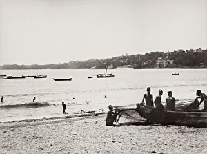 Fisherman and fishing boat India, probably Bombay, Mumbai