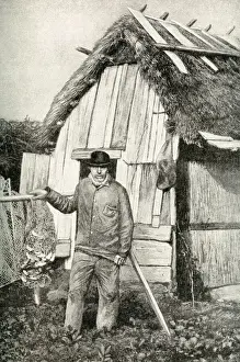 Fisherman outside his hut, Republic of Estonia