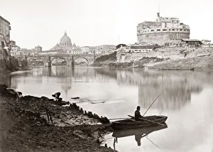 Images Dated 12th May 2021: Fisherman on the River Tiber, Rome, Italy