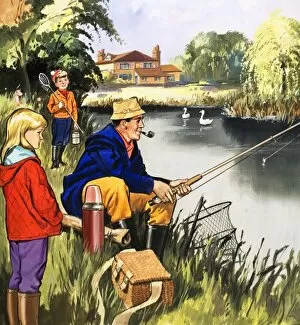 River Bank Collection: Fisherman on a riverbank