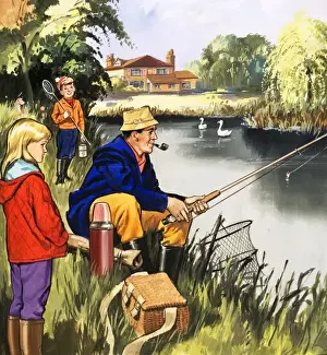 Fisherman on a riverbank