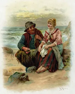 Wooing Prints: Fisherman wooing a young woman