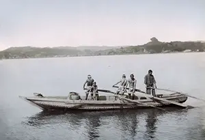 Meiji Prints: Fishermen and their boat, Japan, c. 1890s Vintage late 19th century photograph