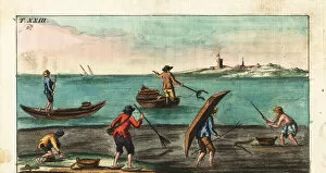 Anguilla Gallery: Fishermen catching eels, Europe, 18th century