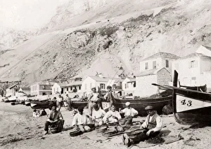 Gibraltar Prints: Fishermen mending nets, Catalan Bay, Gibraltar, c. 1890