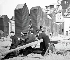 Drying Prints: Fishermen and net huts, Hastings, Victorian period