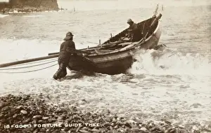 Waders Prints: Fishermen pushing off from the shore