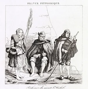 Mont Prints: Fishermen and woman from Mont St Michel, Brittany. Date: 1835