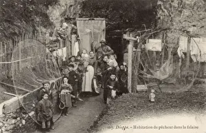 Dieppe Prints: Fishermens Homes in the cliffs at Dieppe, France