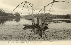 Suspended Prints: Fishing Boats on the River Erdre, Nantes, France