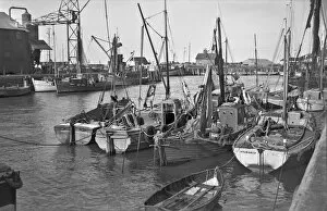 Fishing boats and ships in a harbour