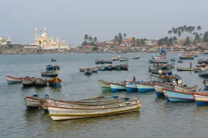 Kerala Prints: Fishing boats at Vishinjam, Kerala, India