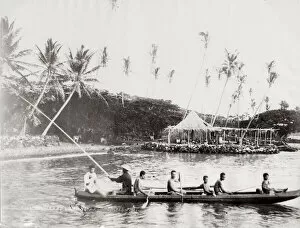 Calm Gallery: Fishing canoe and crew, Hawaii