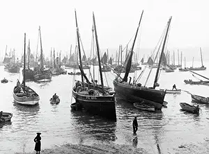 Newlyn Prints: Fishing fleet in Cornwall probably Newlyn Victorian period