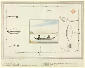 Implement Prints: Fishing scene, with details of aboriginal implements