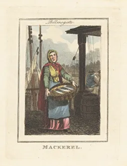 Edward Edwards Prints: Fishwife selling mackerel at Billingsgate Market, London, 1805