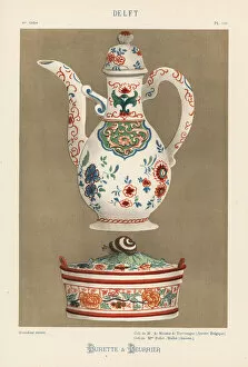 Pitcher Collection: Flagon and butterdish from Delft, Netherlands, 18th century