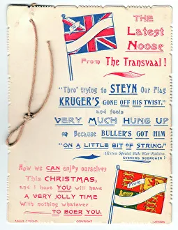 Noose Prints: Flags and string with comic verse on a Christmas card