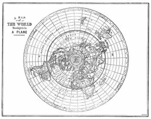 1893 Collection: Flat Earth map of the world showing it to be a plane