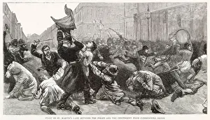 Clerkenwell Prints: Flight in St. Martin's Lane between the police and the contingent from Clerkenwell Green
