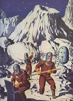 Binoculars Prints: Flights into the Future - the first men on the moon