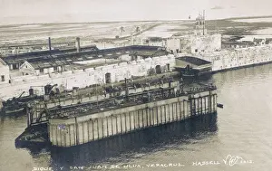 Veracruz Prints: Floating dock near San Juan Fort, Veracruz, Mexico