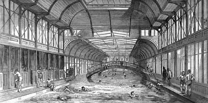 Pools Prints: Floating swimming bath in the Thames at Charing Cross