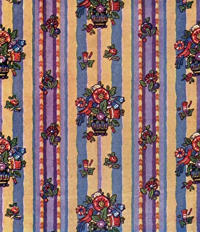 Images Dated 31st August 2012: Floral arrangement with bird on striped background