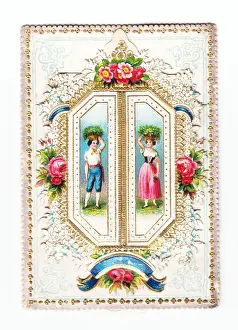 Floral greetings card with man and woman